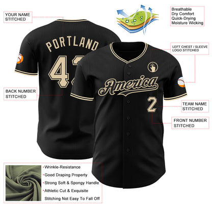 Custom Black City Cream Authentic Baseball Jersey view 3
