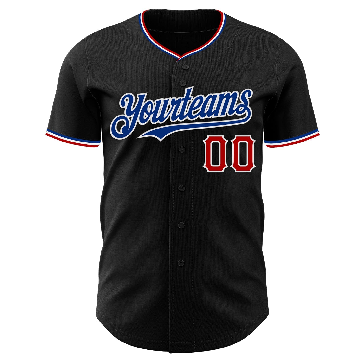 Custom Black Royal Red-White Authentic Baseball Jersey view 2