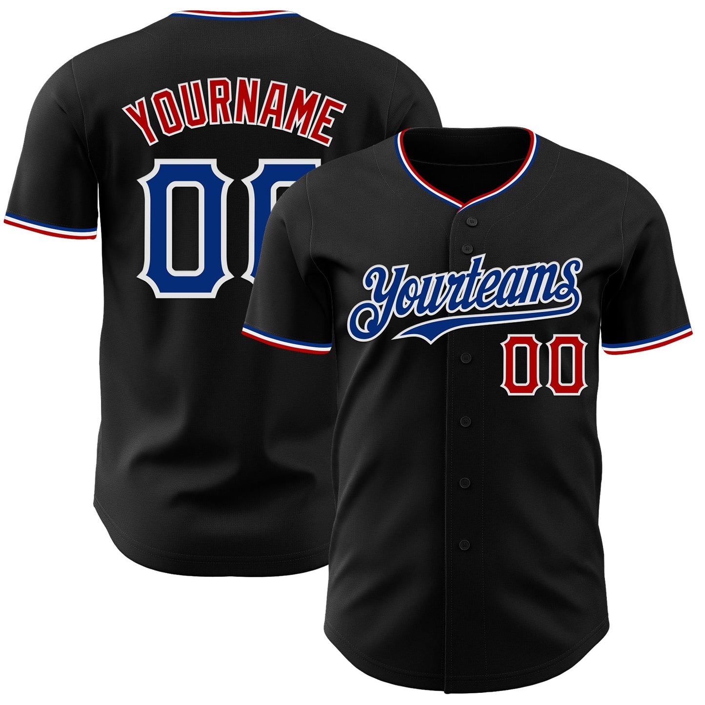 Custom Black Royal Red-White Authentic Baseball Jersey - Main View