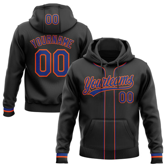 Custom Stitched Black Royal-Orange Baseball Pullover Sweatshirt Hoodie - Main View