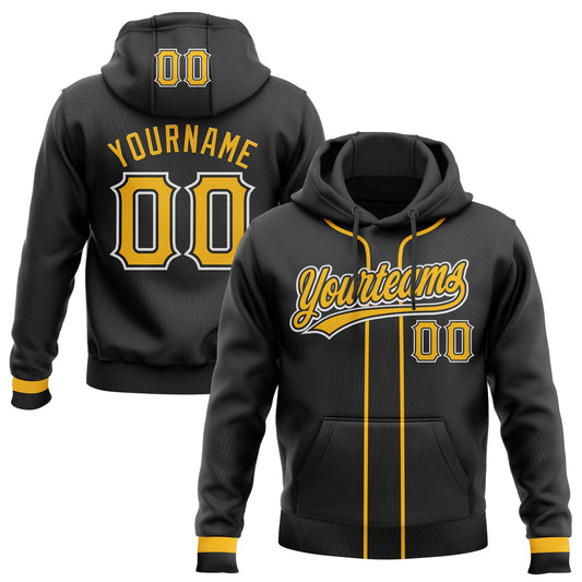 Custom Stitched Black Gold-White Baseball Pullover Sweatshirt Hoodie - Main View