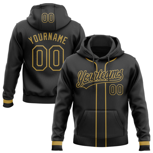 Custom Stitched Black Old Gold Baseball Pullover Sweatshirt Hoodie - Main View