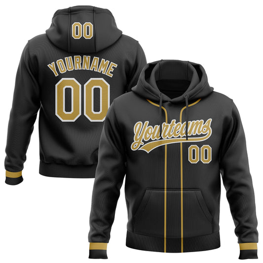 Custom Stitched Black Old Gold-White Baseball Pullover Sweatshirt Hoodie - Main View