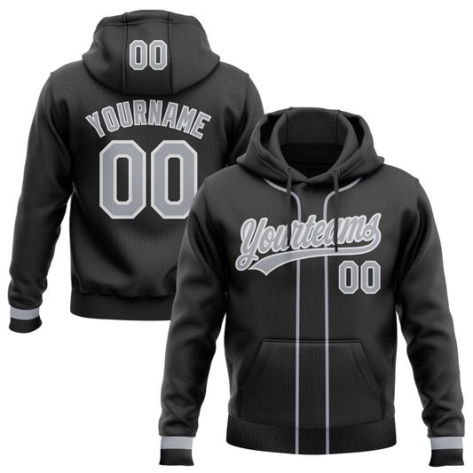 Custom Stitched Black Gray-White Baseball Pullover Sweatshirt Hoodie - Main View
