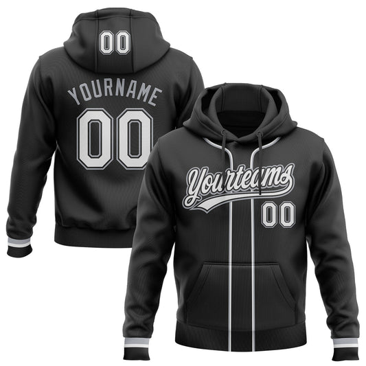 Custom Stitched Black White-Gray Baseball Pullover Sweatshirt Hoodie - Main View
