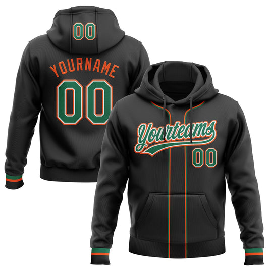 Custom Stitched Black Kelly Green Orange-White Baseball Pullover Sweatshirt Hoodie - Main View