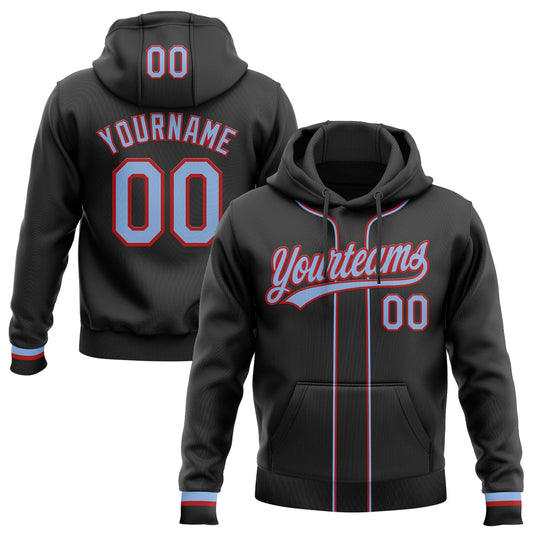 Custom Stitched Black Light Blue-Red Baseball Pullover Sweatshirt Hoodie - Main View