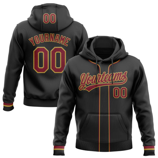 Custom Stitched Black Crimson-Old Gold Baseball Pullover Sweatshirt Hoodie - Main View