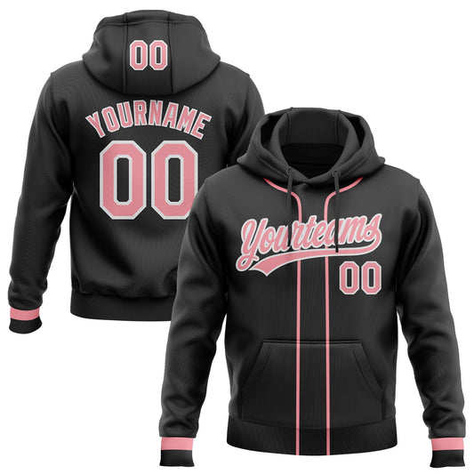 Custom Stitched Black Medium Pink-White Baseball Pullover Sweatshirt Hoodie - Main View