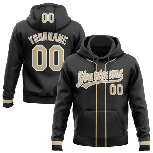 Custom Stitched Black Vegas Gold-White Baseball Pullover Sweatshirt Hoodie - Main View