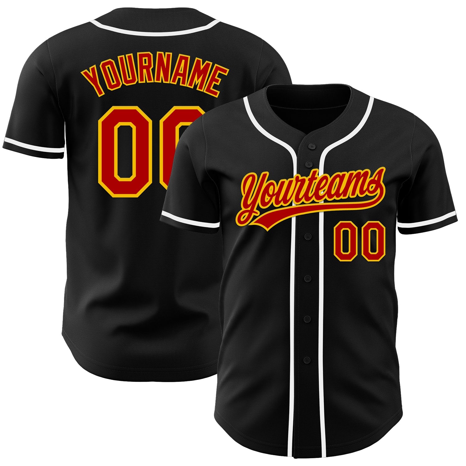 Custom Black Red-Yellow Authentic Baseball Jersey - Main View