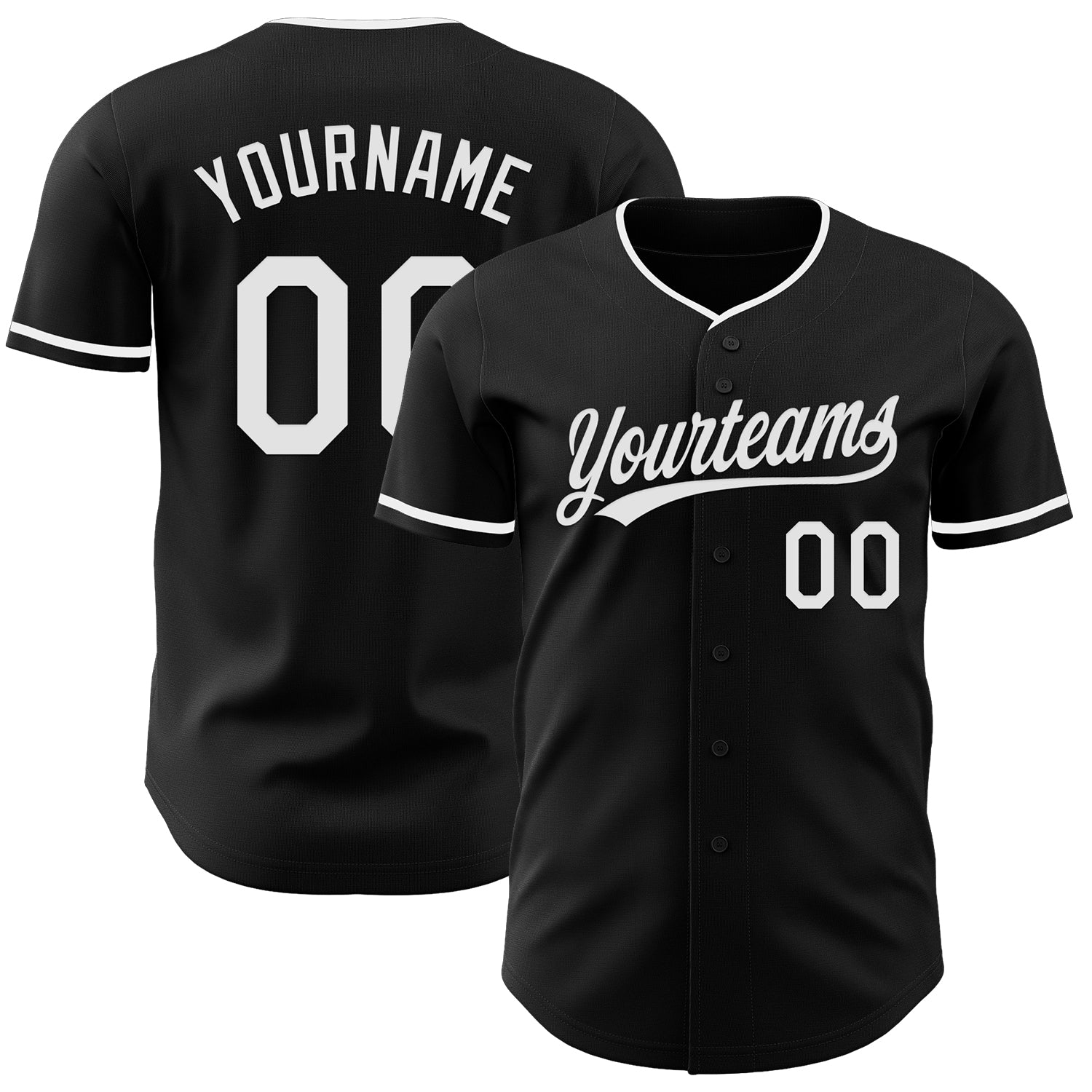 Custom Black White Authentic Baseball Jersey - Main View