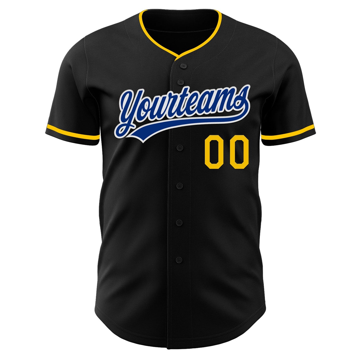 Custom Black Royal Yellow-White Authentic Baseball Jersey view 2
