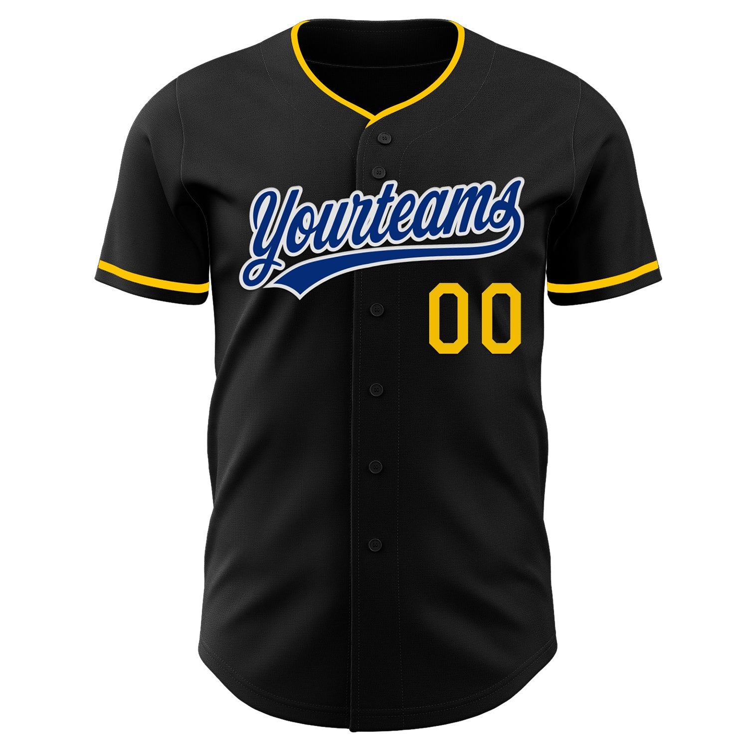 Custom Black Royal Yellow-White Authentic Baseball Jersey view 2