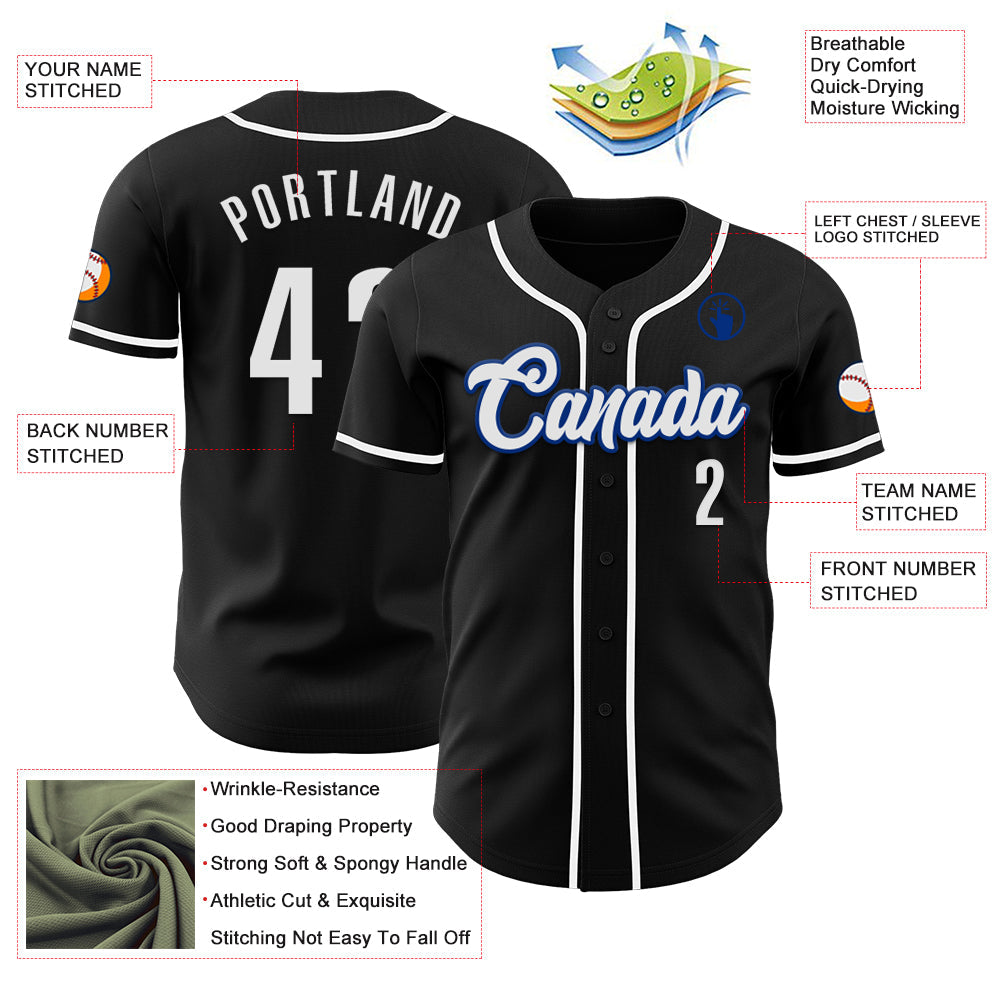 Custom Black White-Royal Authentic Baseball Jersey view 3