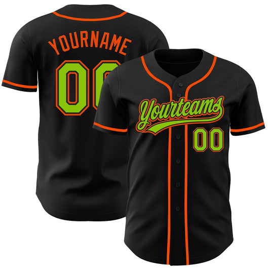 Custom Black Neon Green-Orange Authentic Baseball Jersey - Main View