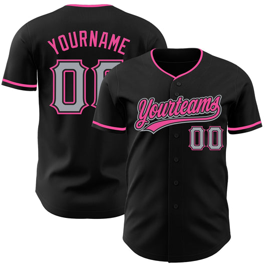 Custom Black Gray-Pink Authentic Baseball Jersey - Main View