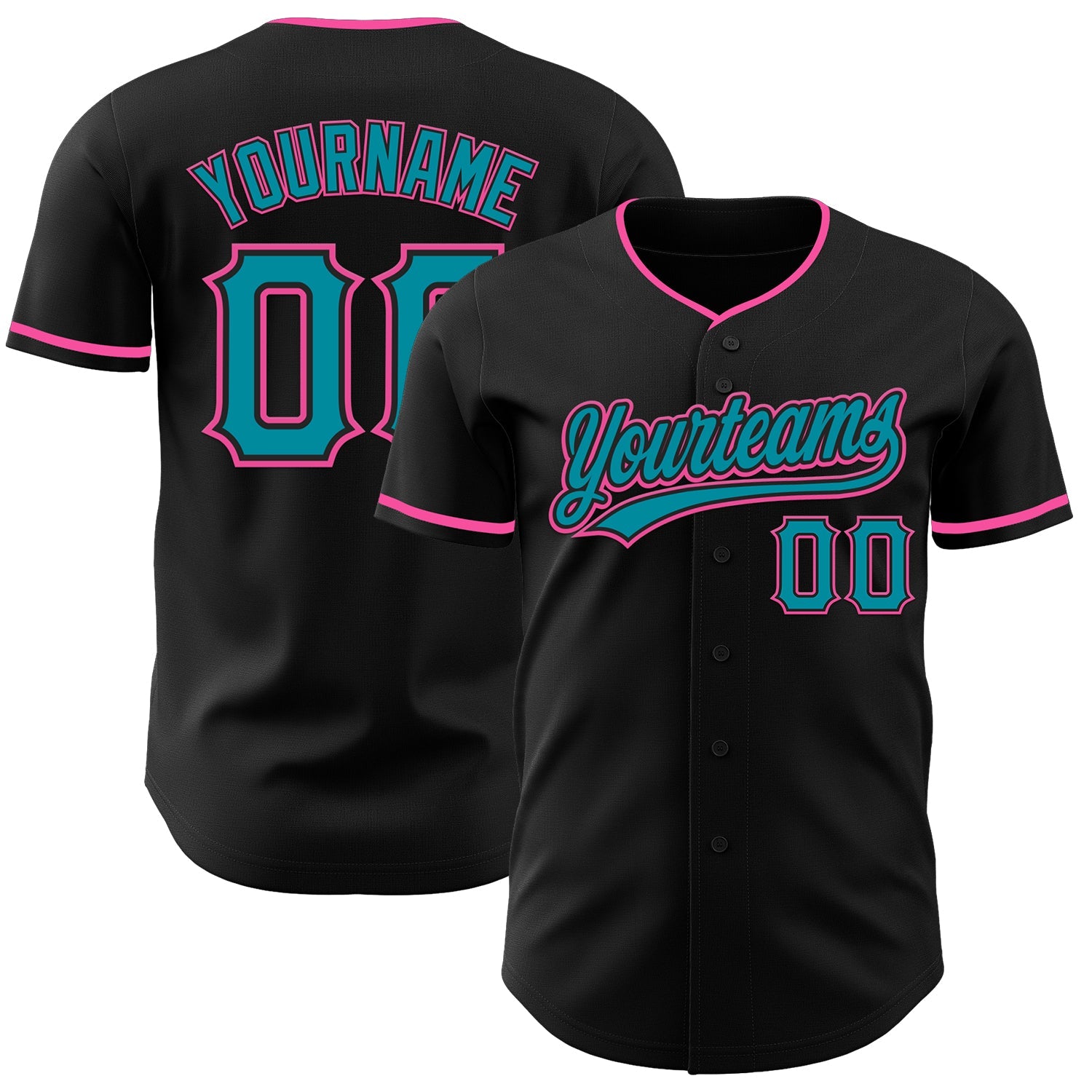 Custom Black Teal-Pink Authentic Baseball Jersey - Main View