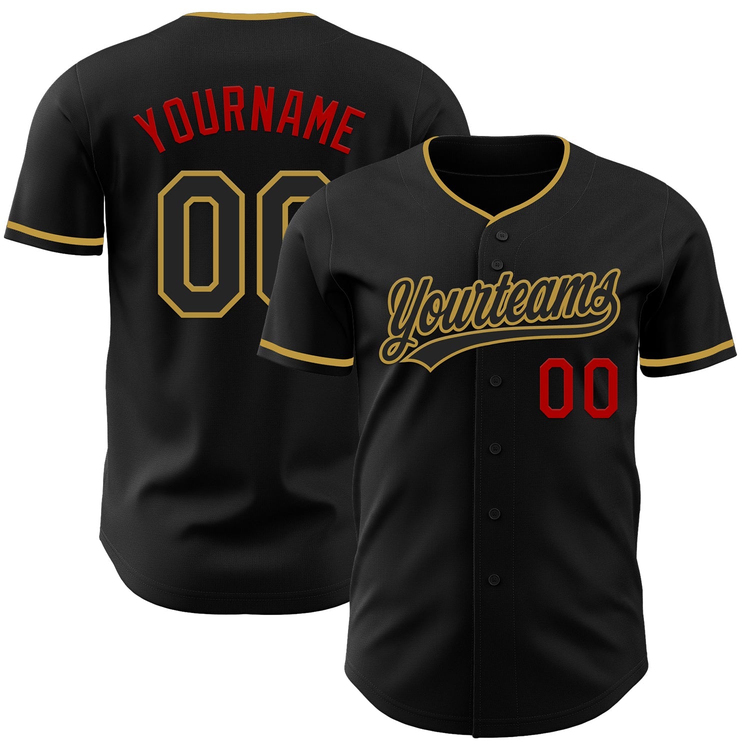 Custom Black Old Gold-Red Authentic Baseball Jersey - Main View