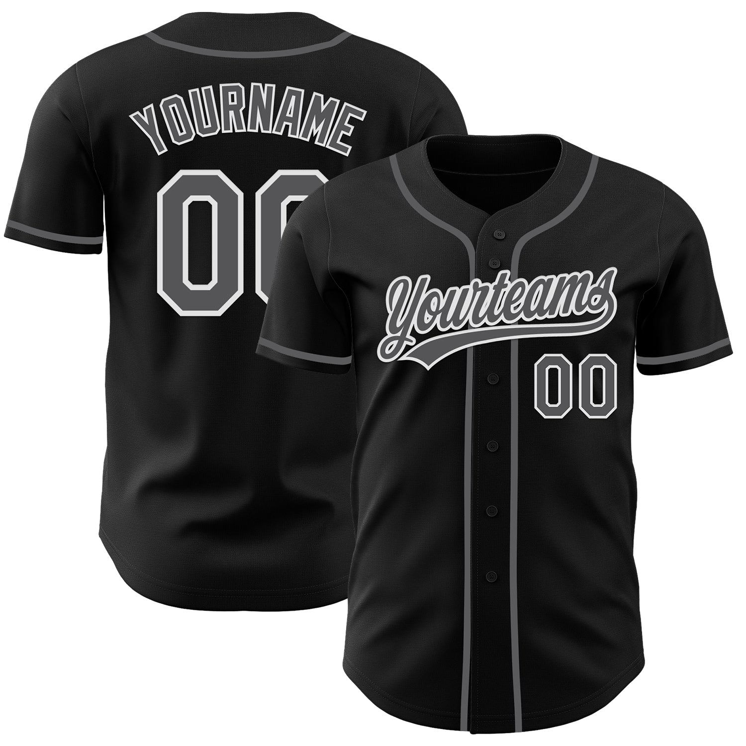 Custom Black Steel Gray-White Authentic Baseball Jersey - Main View