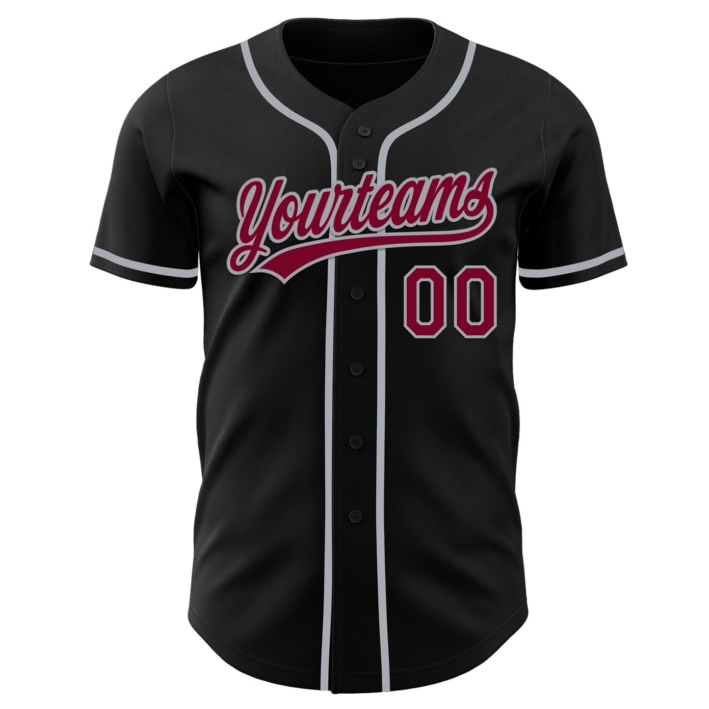 Custom Black Maroon-Gray Authentic Baseball Jersey view 2