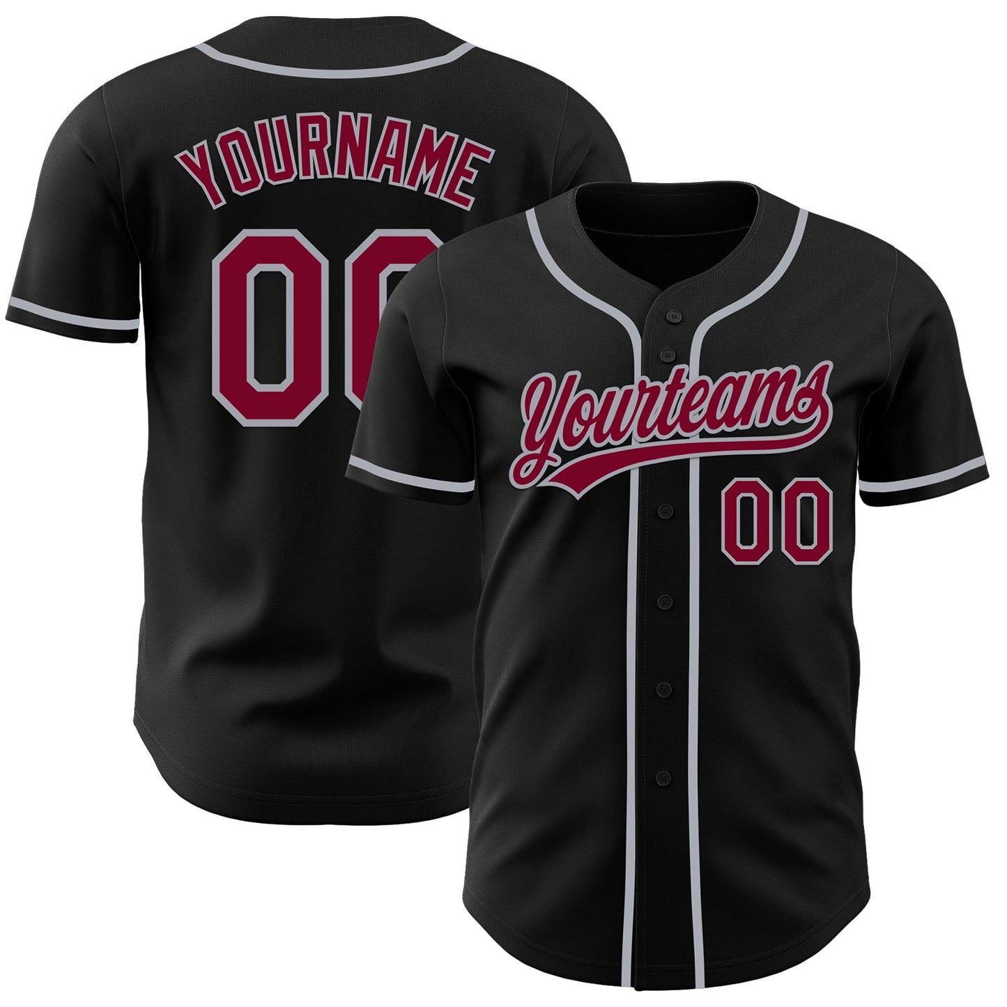 Custom Black Maroon-Gray Authentic Baseball Jersey - Main View