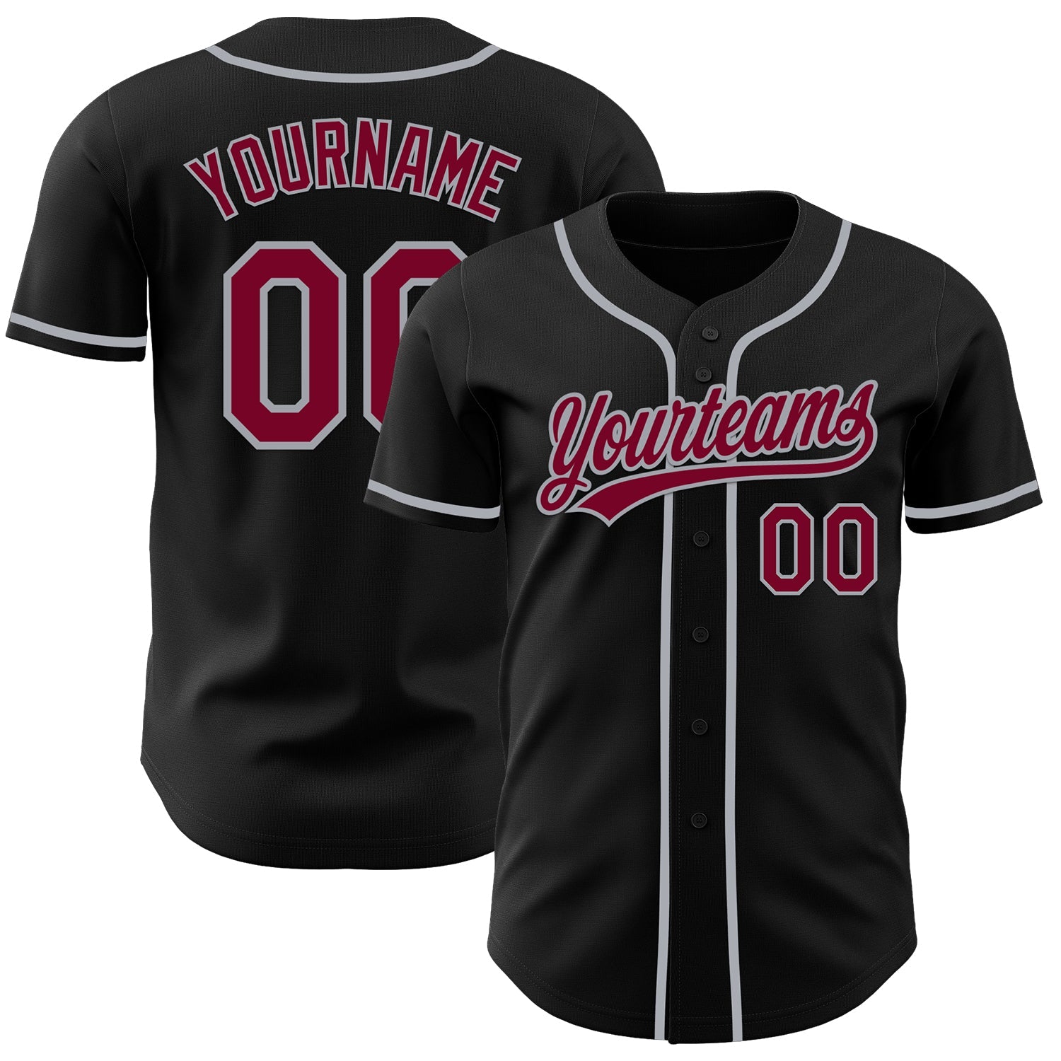 Custom Black Maroon-Gray Authentic Baseball Jersey - Main View