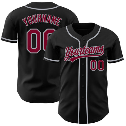 Custom Black Maroon-Gray Authentic Baseball Jersey - Main View