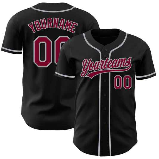 Custom Black Maroon-Gray Authentic Baseball Jersey - Main View