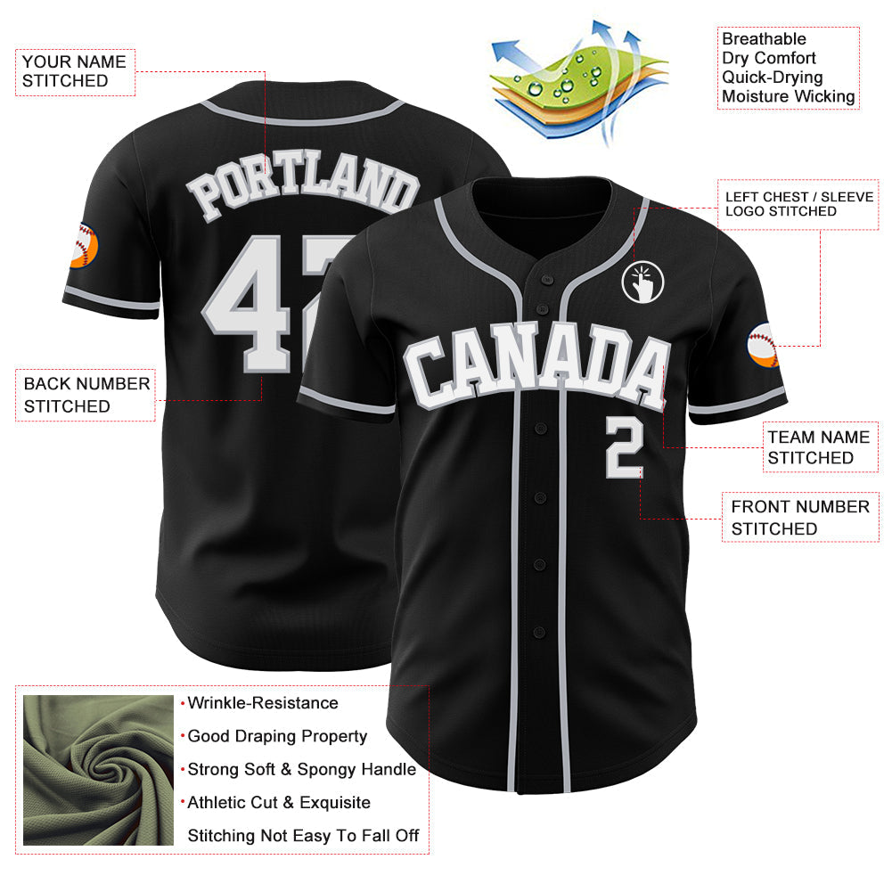 Custom Black White-Gray Authentic Baseball Jersey view 3