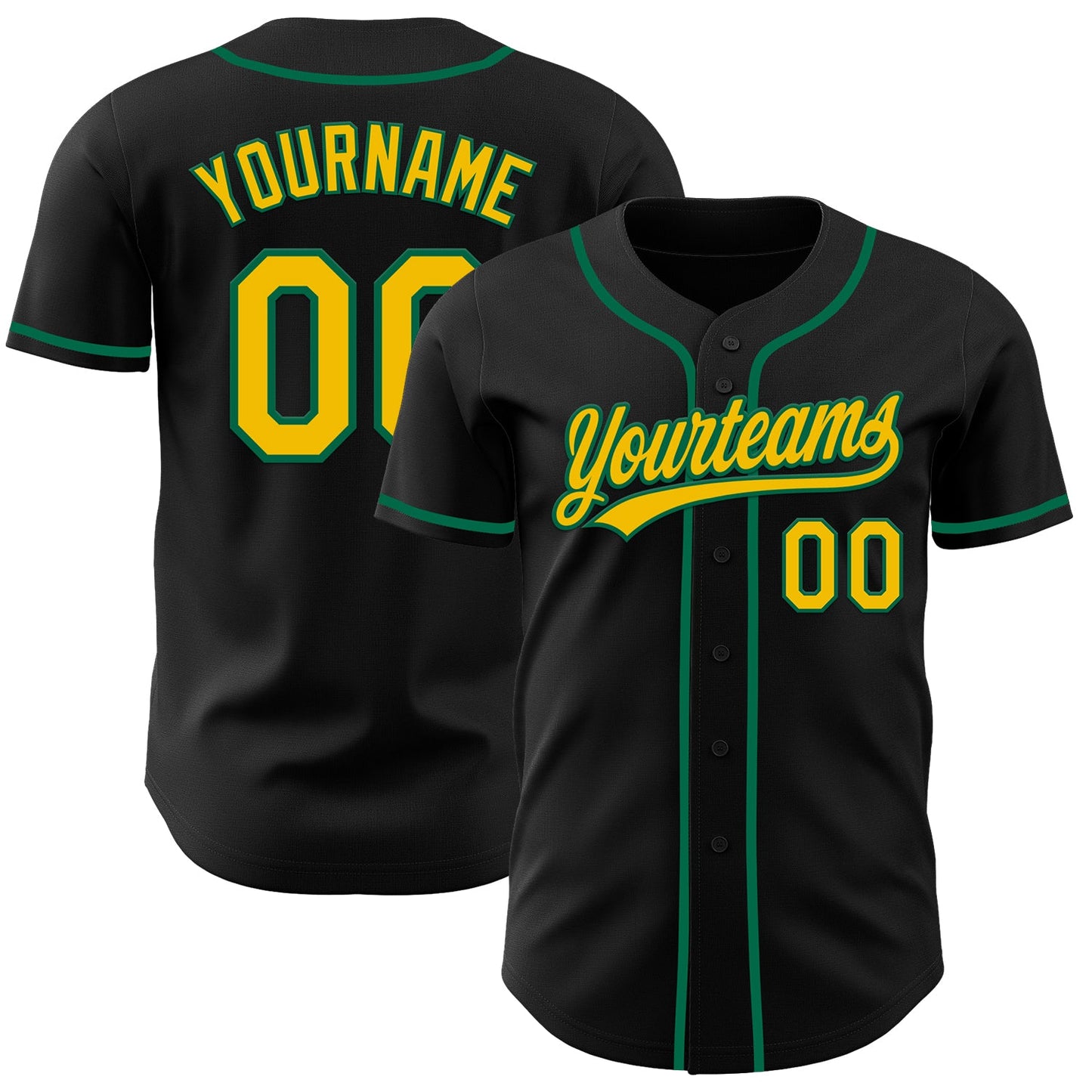 Custom Black Yellow-Kelly Green Authentic Baseball Jersey - Main View