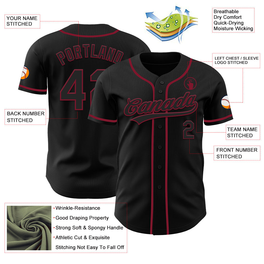Custom Black Crimson Authentic Baseball Jersey view 3