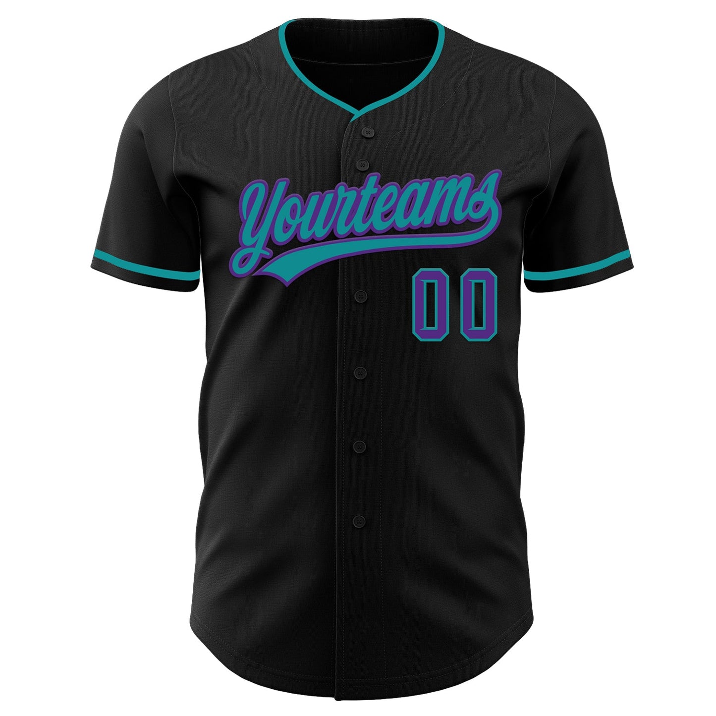 Custom Black Purple-Teal Authentic Baseball Jersey view 2