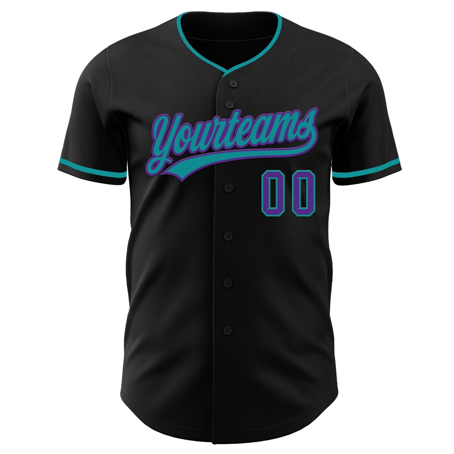 Custom Black Purple-Teal Authentic Baseball Jersey view 2