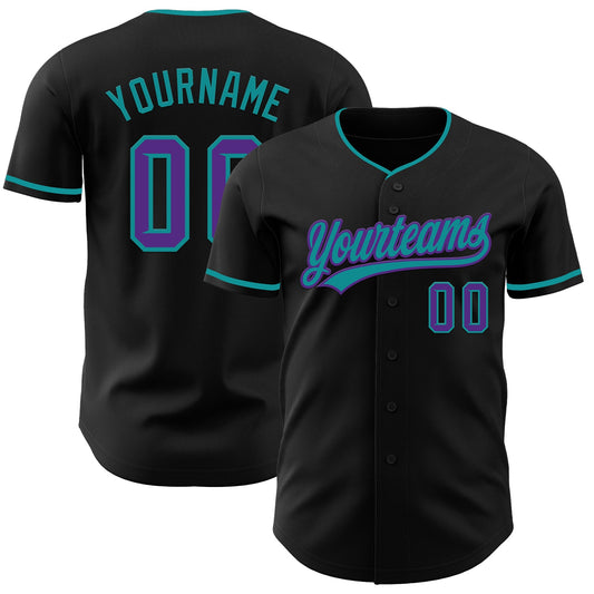 Custom Black Purple-Teal Authentic Baseball Jersey - Main View