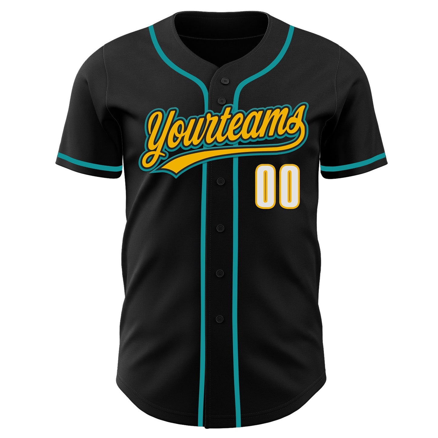 Custom Black Gold Teal-White Authentic Baseball Jersey view 2
