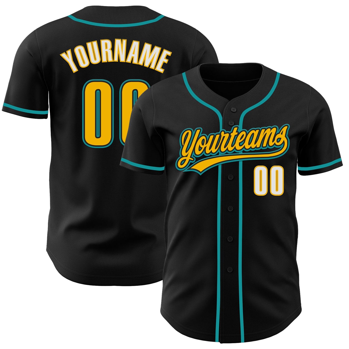 Custom Black Gold Teal-White Authentic Baseball Jersey - Main View