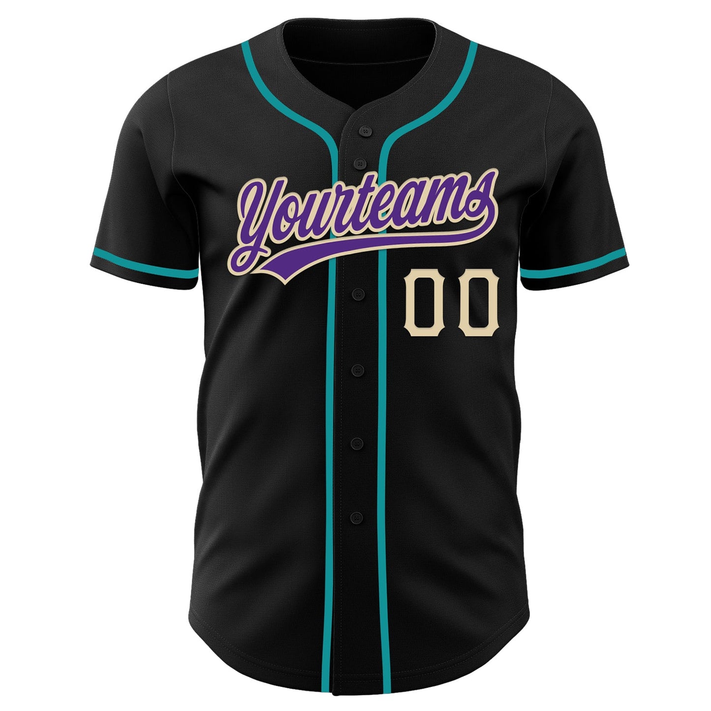 Custom Black Purple Cream-Teal Authentic Baseball Jersey view 2