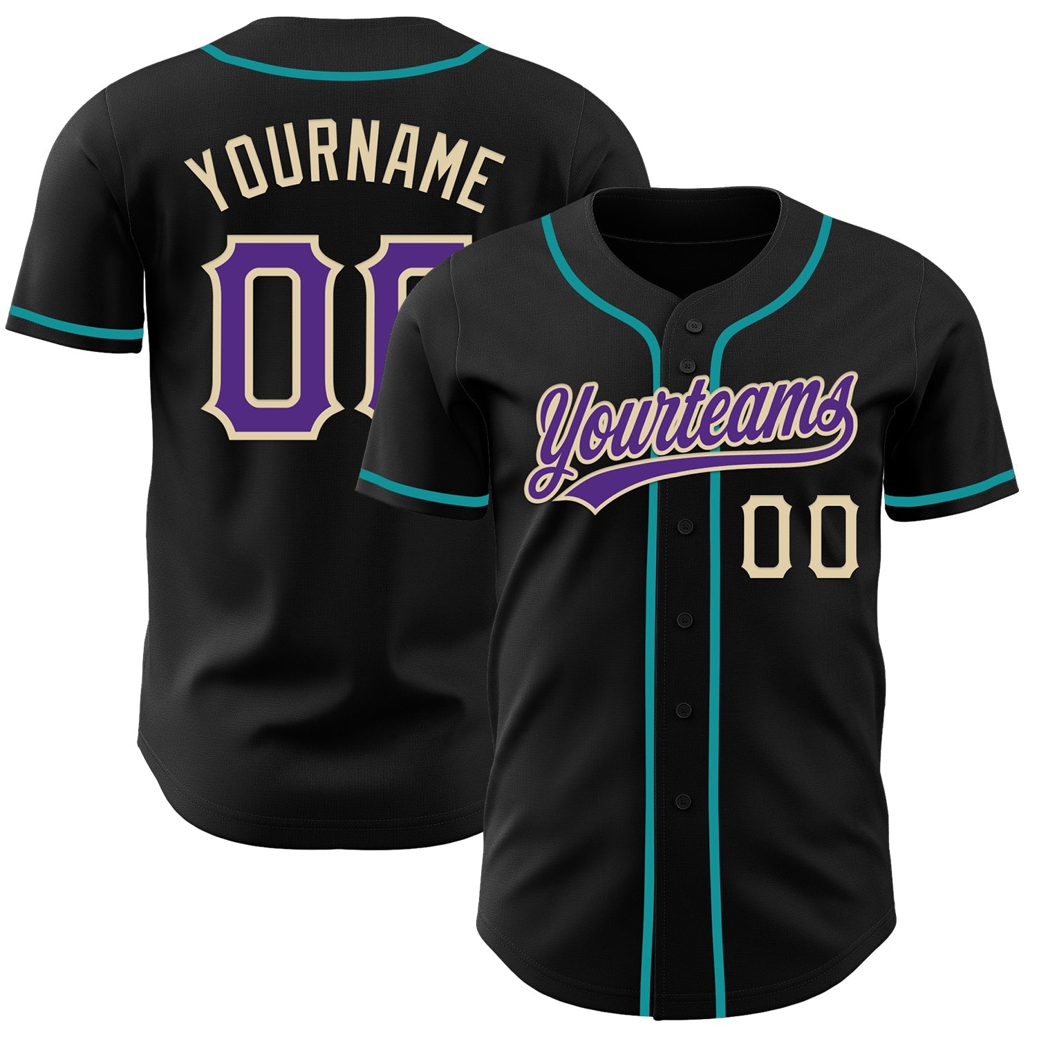Custom Black Purple Cream-Teal Authentic Baseball Jersey - Main View