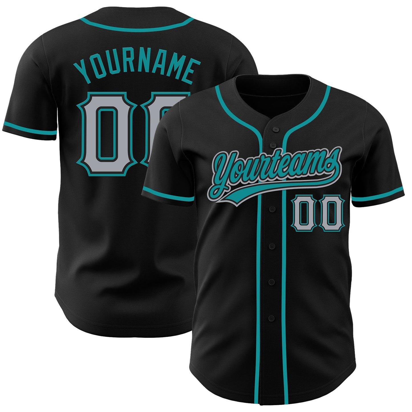 Custom Black Gray-Teal Authentic Baseball Jersey - Main View