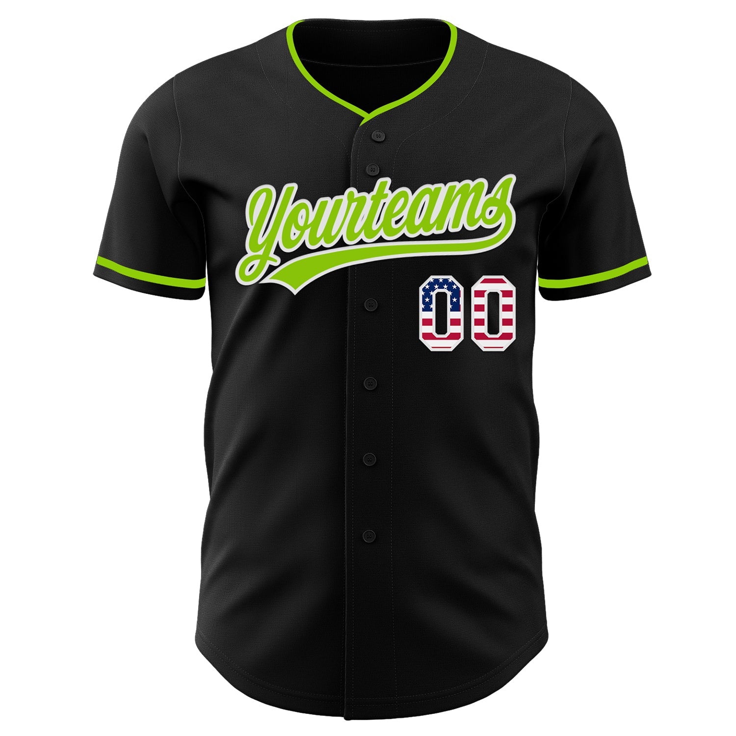 Custom Black USA Flag Neon Green-White Authentic Baseball Jersey view 2