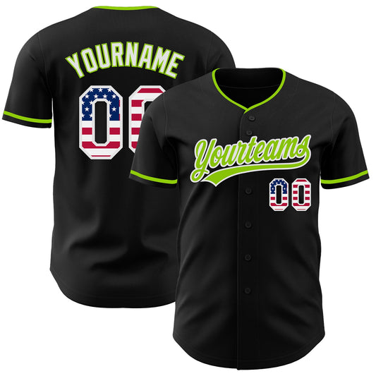 Custom Black USA Flag Neon Green-White Authentic Baseball Jersey - Main View