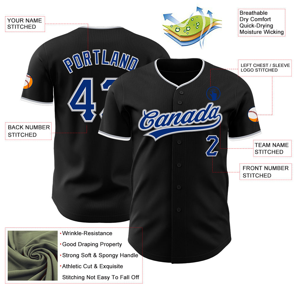 Custom Black Royal Gray-White Authentic Baseball Jersey view 3