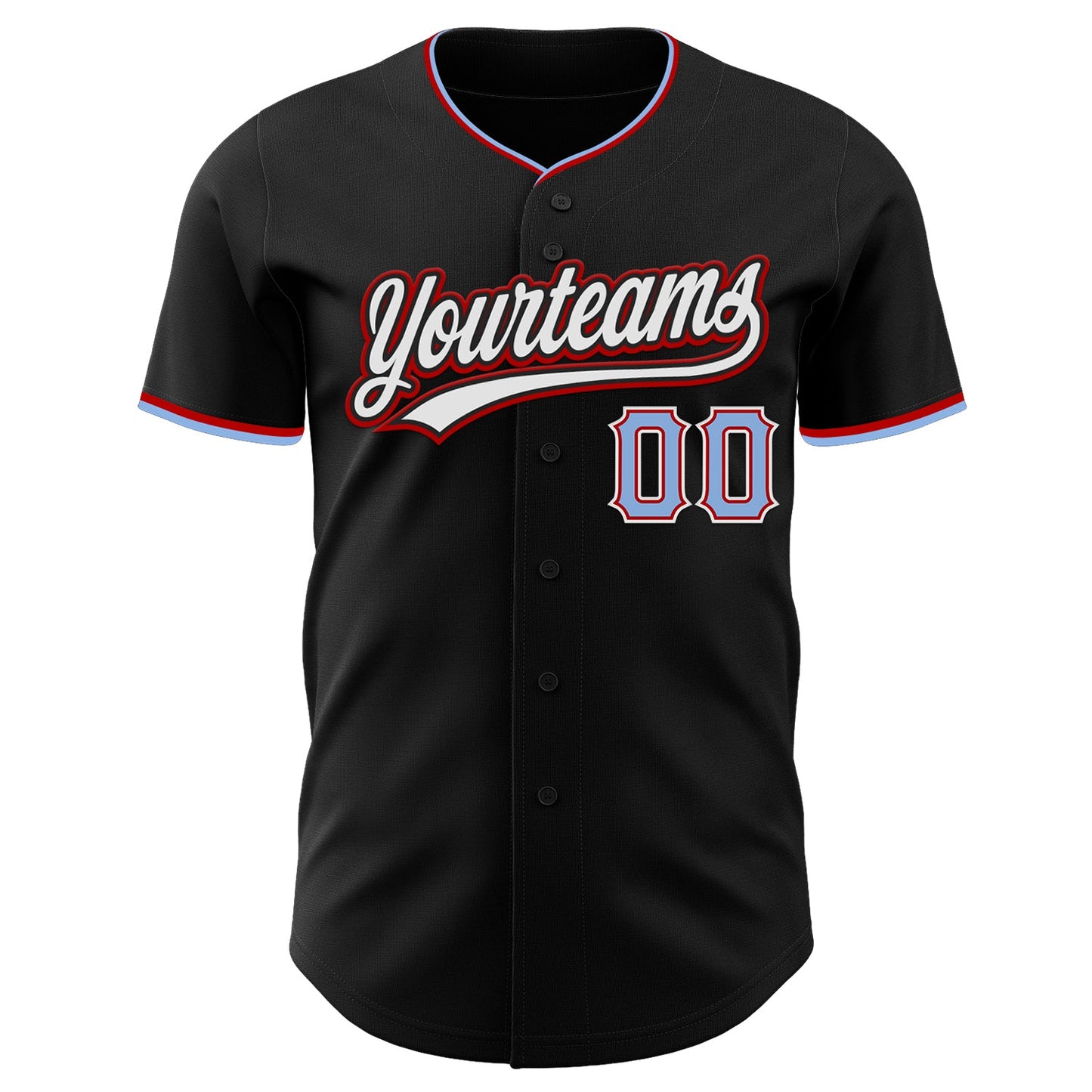 Custom Black Light Blue Red-White Authentic Baseball Jersey view 2