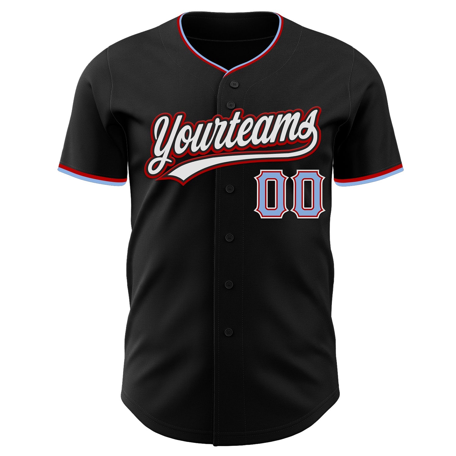 Custom Black Light Blue Red-White Authentic Baseball Jersey view 2