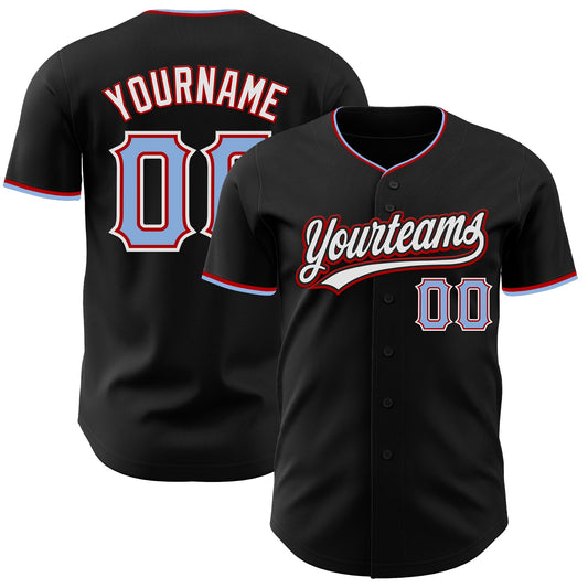 Custom Black Light Blue Red-White Authentic Baseball Jersey - Main View