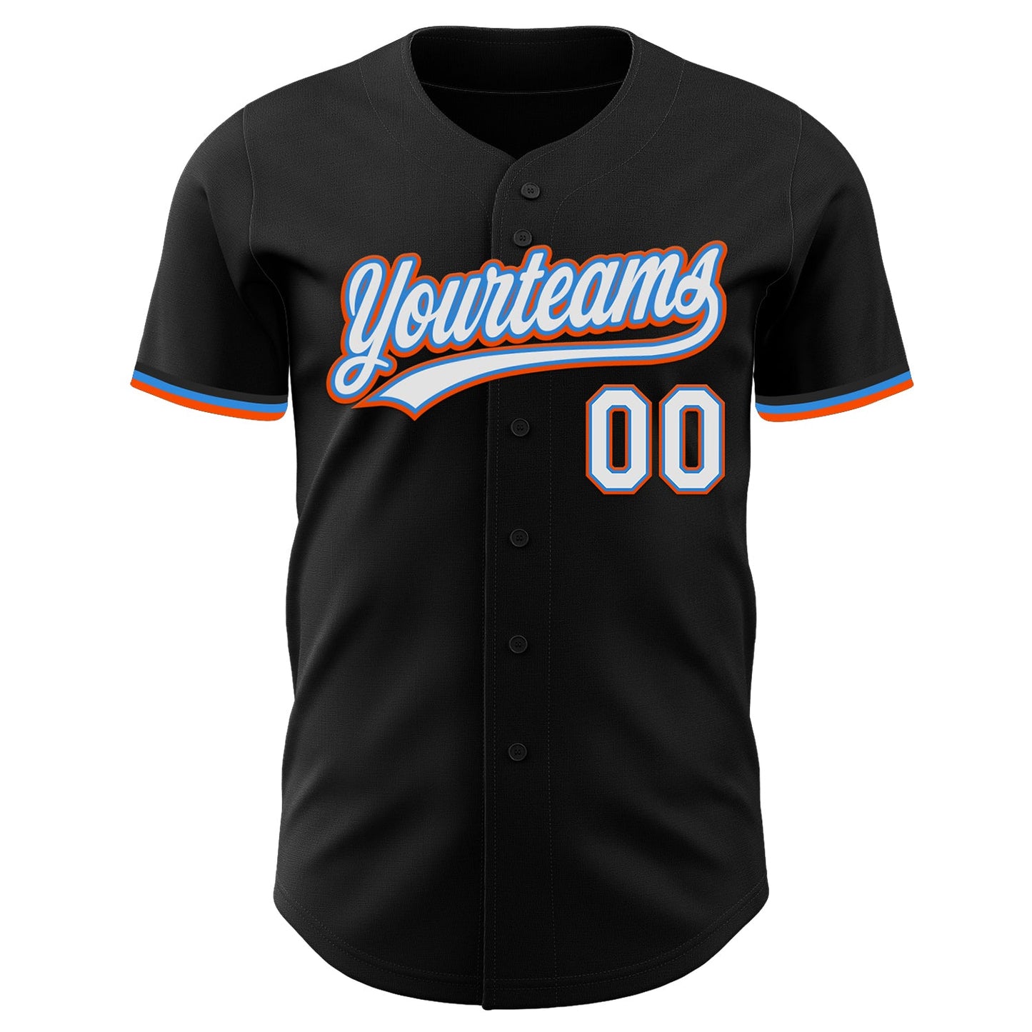 Custom Black White Electric Blue-Orange Authentic Baseball Jersey view 2