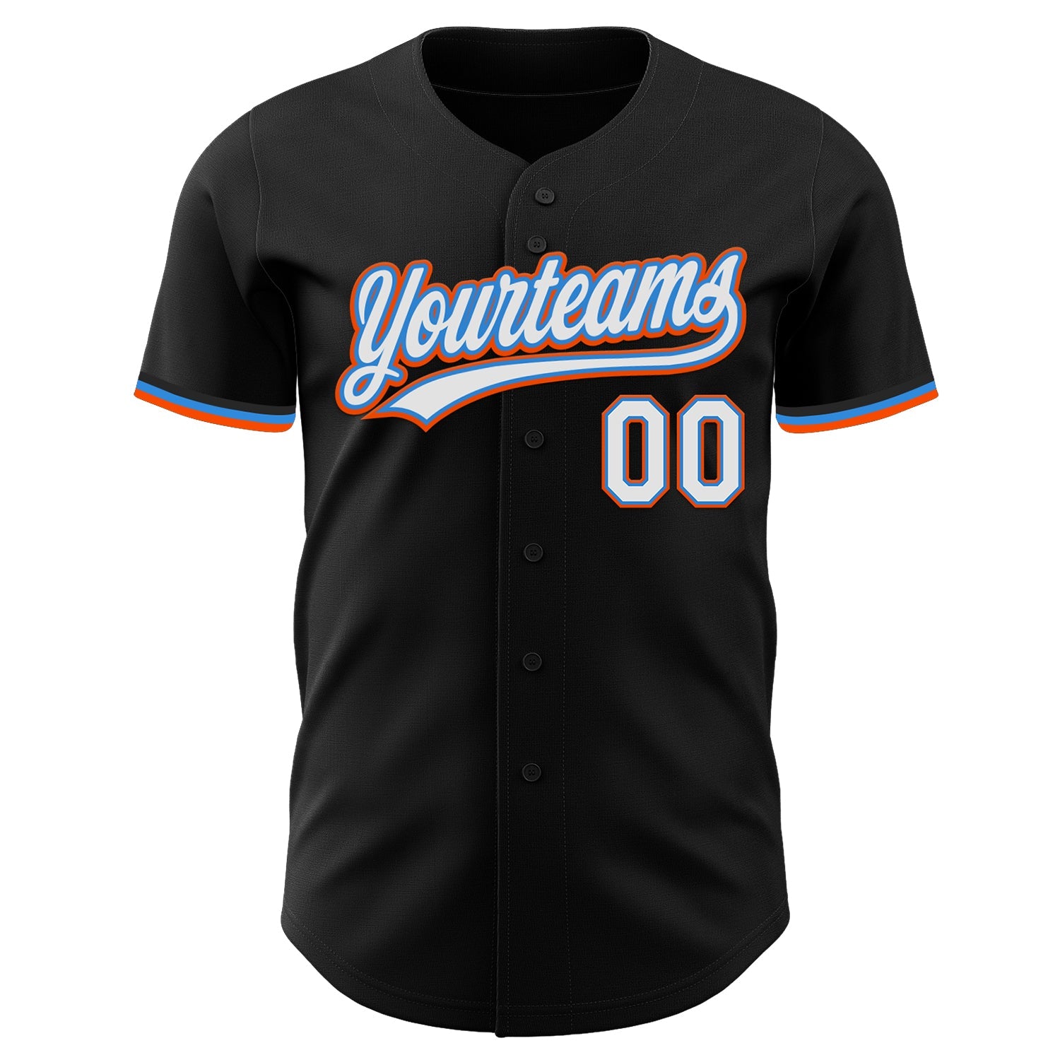 Custom Black White Electric Blue-Orange Authentic Baseball Jersey view 2