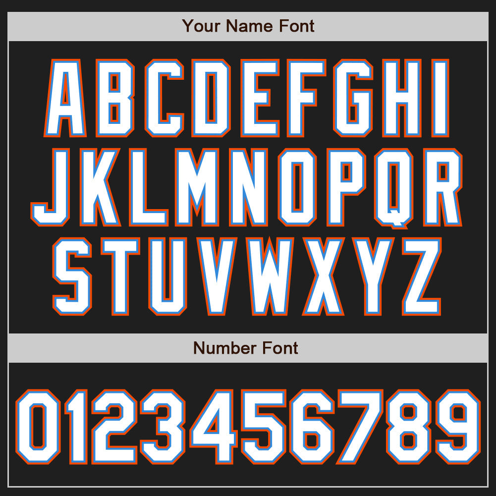 Custom Black White Electric Blue-Orange Authentic Baseball Jersey view 5