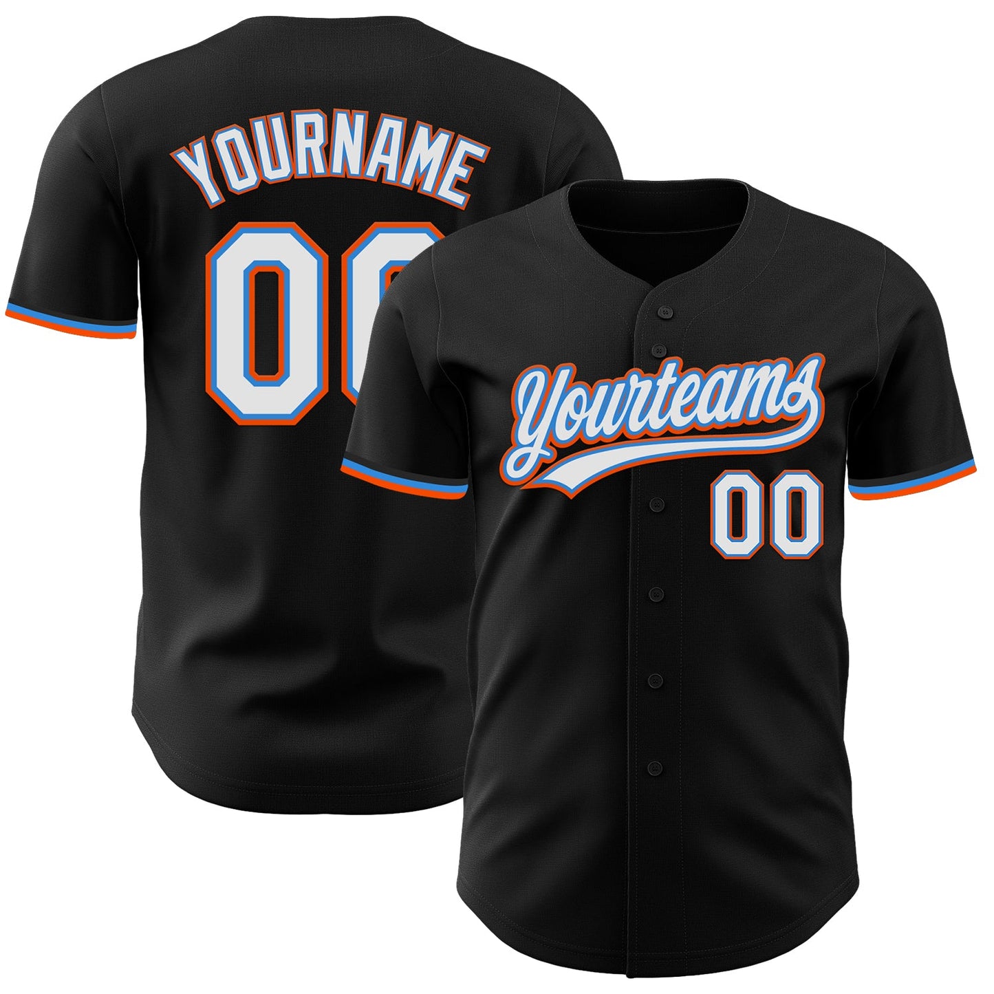 Custom Black White Electric Blue-Orange Authentic Baseball Jersey - Main View